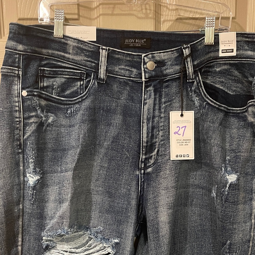 NWT Judy Blue Dark Wash Boyfriend fit High Waisted Distressed Jeans, Size 20W - Picture 2 of 8
